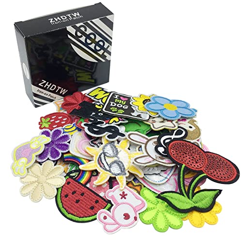 Assorted 60pcs or 70pcs Random Iron-On Decorative Patches for Clothing and Accessories - Perfect for Jackets, Hats, Backpacks, and Jeans