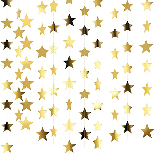 130 Feet Glitter Star Garland Banner - Bright Gold Hanging Bunting for Engagements, Weddings, Baby Showers, Birthdays, and Christmas Party Decorations