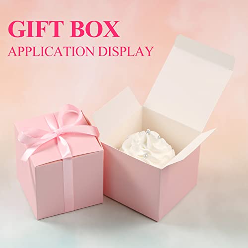 100pcs Wedding Favor Boxes, Paper Gift Boxes 3x3x3 Inches Small Gift Boxes with Ribbons Small Boxes for Gifts, Crafting, Cupcake, Candy, Bridesmaid Proposal Boxes,Easy Assemble Boxes (Pink, 100)