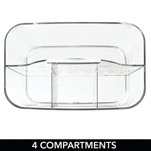 Plastic Cutlery Storage Organizer Caddy Bin Tote with Handle - Kitchen Cabinet Divided Pantry Basket for Forks, Knives, Spoons, Napkins, Indoor/Outdoor Use, Lumiere Collection, Clear