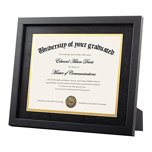 upsimples 11x14 Diploma Frame Certificate Degree Document Frame with High Definition Glass, 2 Pack, 8.5 x 11 with mat for Wall and Tabletop, Black Double Mat
