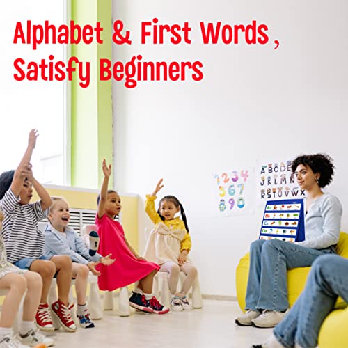 Desktop Pocket Chart, 120 Dry-Erase Double Sided Cards Includes 26 Letters with Images and 120 First Words, Self-Standing Tabletop Pocket Chart for Kids Teacher Classroom Home Use (13 X 12inch)