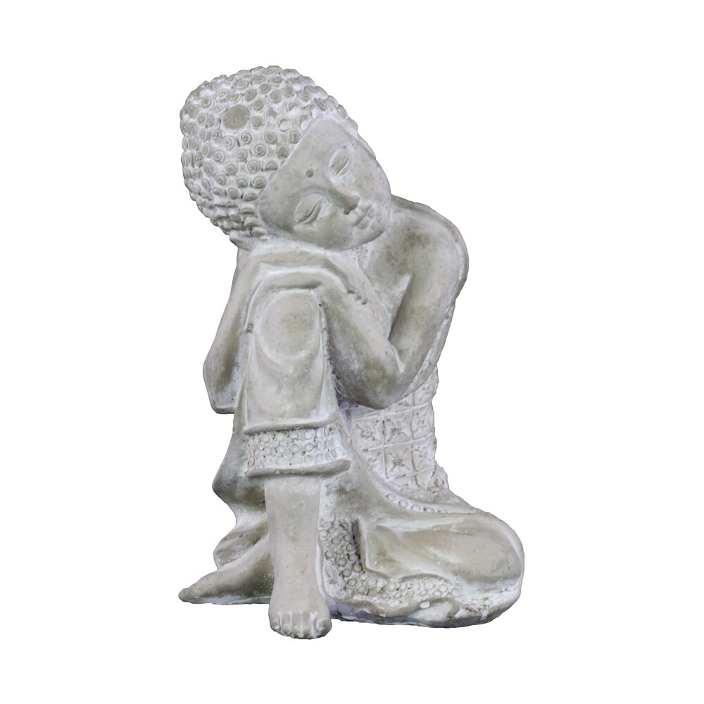 Urban Trends Collection Cement Sitting Buddha Figurine Washed Concrete Finish White 8.5"