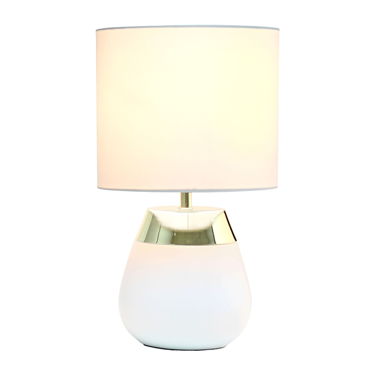 Simple Designs 14" Tall Modern Contemporary Two Toned Metallic Gold and White Metal Bedside 4 Settings Touch Table Desk Lamp with White