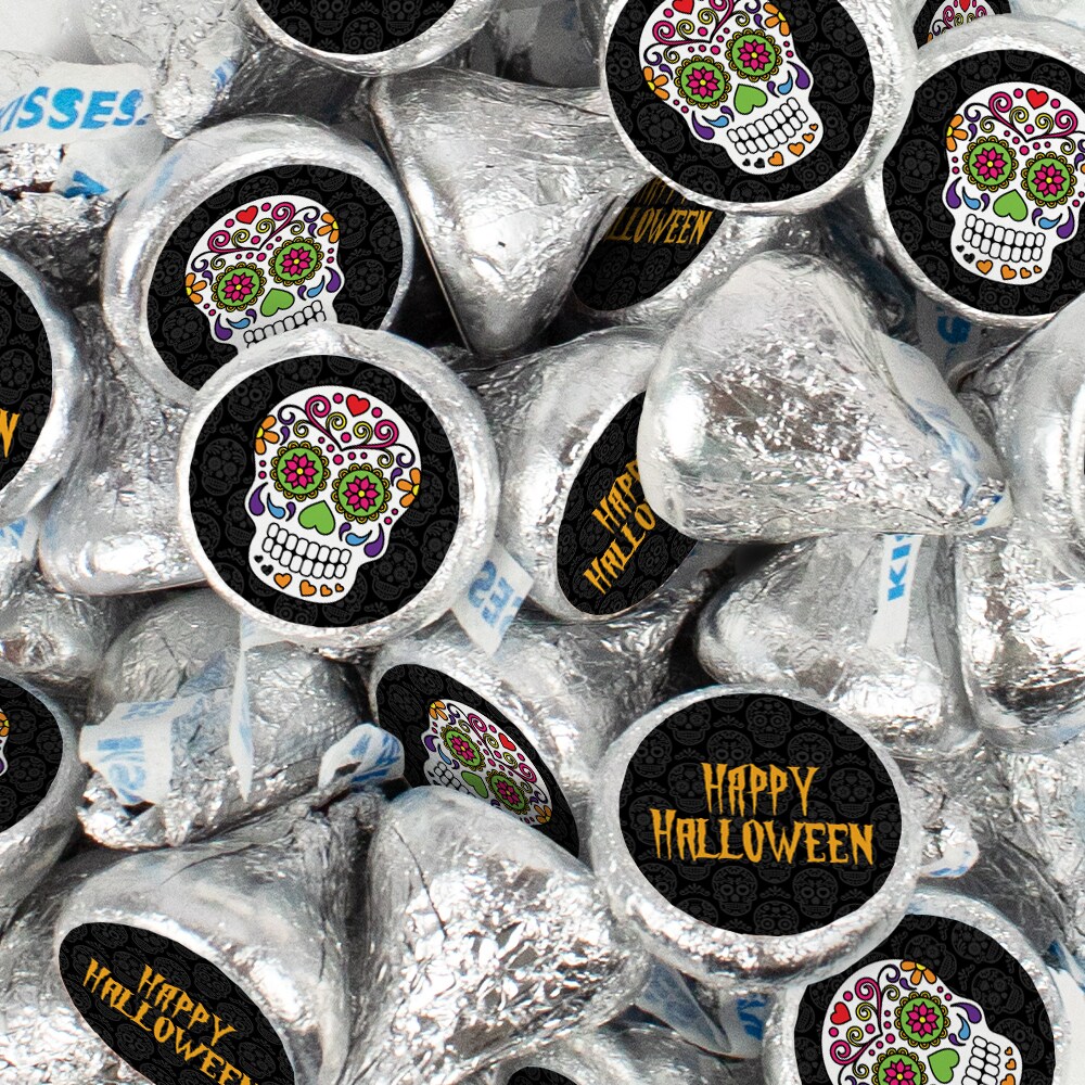 Halloween Candy Party Favors Chocolate Hershey&#x27;s Kisses - Sugar Skulls