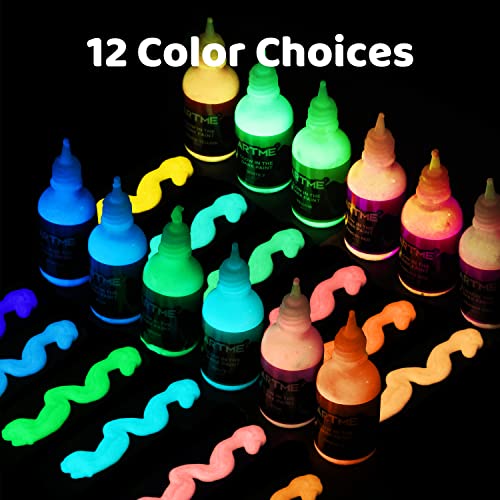 Glow in The Dark Paint, Glow Paint Set of 12 Bright Colors 30ml/1oz, Acrylic Glow in The Dark Paint Perfect for Art Painting, DIY projects, Halloween and Christmas Decorations, Rich Pigments for Adults, Artists and Students