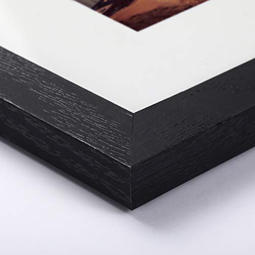 5x7 Picture Frame Black Wood Pattern Set of 4 with Tempered Glass,Display Pictures 4x6 with Mat or 5x7 Without Mat, Horizontal and Vertical Formats for Wall and Table Mounting