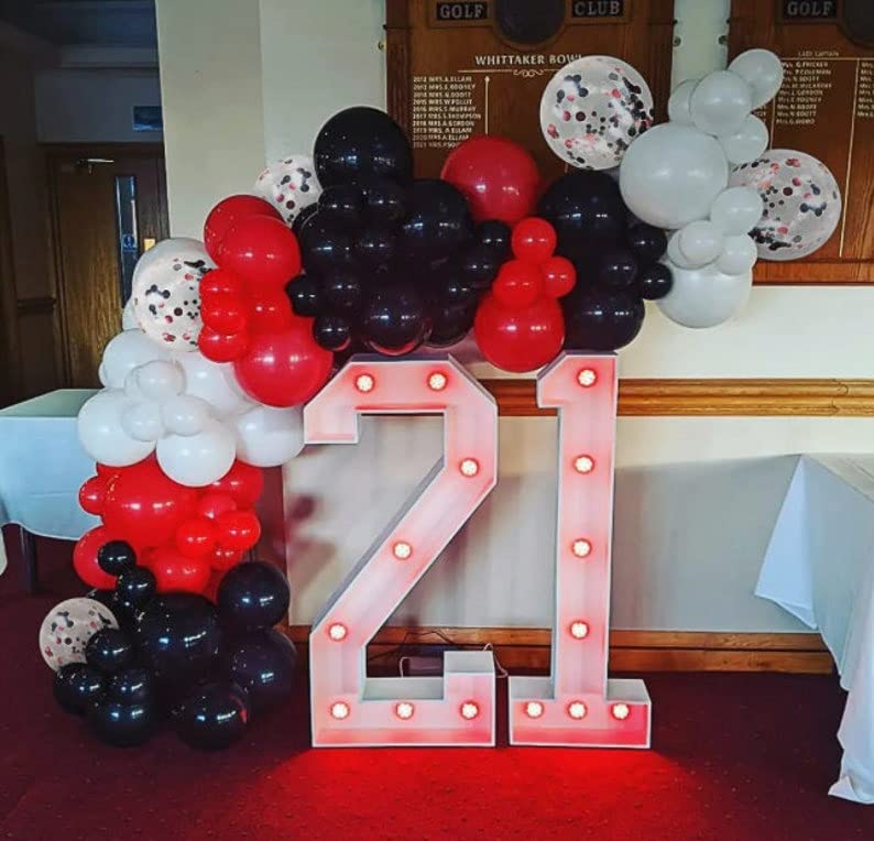 50 Pack 12 Inch Red and Black Latex Balloons - Black, White, and Red Confetti Balloons with Ribbons for Birthday, Graduation, Wedding, Bridal Shower, and Party Decorations