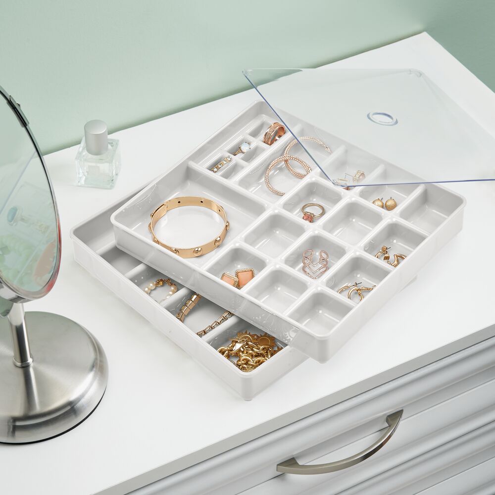 mDesign Stackable Plastic Jewelry Box, Storage Organizer, 3 Pieces
