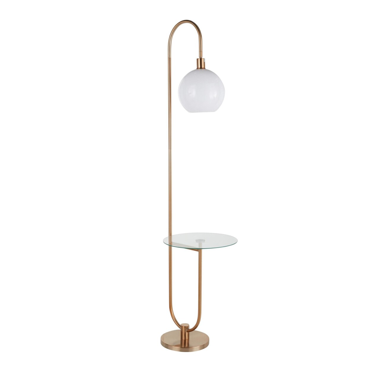 Lumisource Trombone Contemporary, Glam Floor Lamp in Gold Metal with Clear Glass Shelf by
