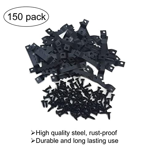 EesTeck 150 Pack Small Sawtooth Picture Hangers Steel Picture Hangers Picture Frames Hangers with Screws Picture Hang Solutions, for Hanging Clock Paintings Artwork Picture Frame Hook Photos (Black )