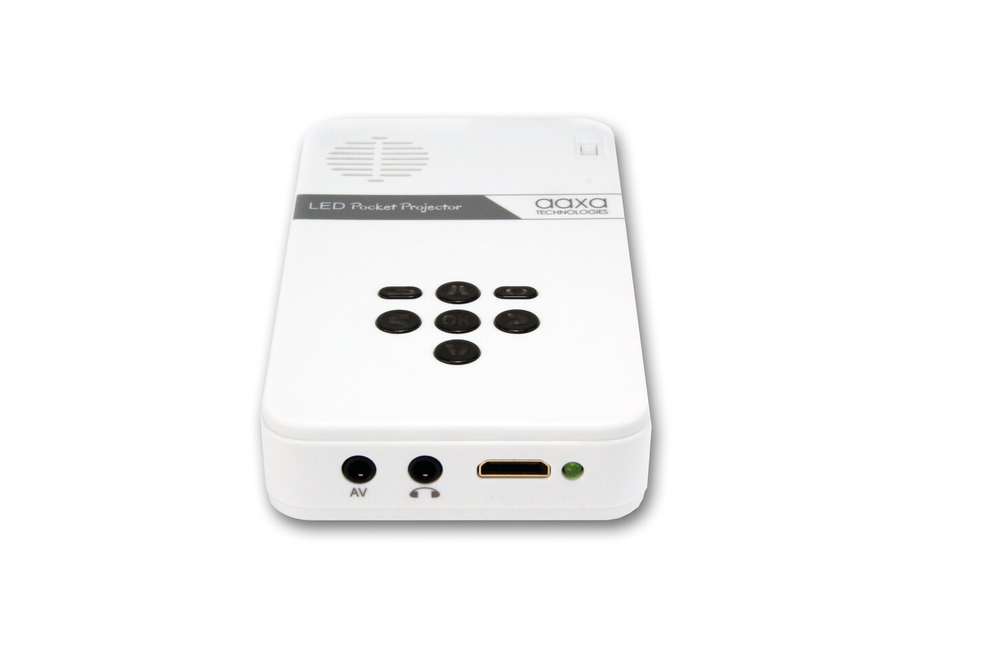 AAXA Technologies LED Pico Micro Video Projector - Pocket Size Portable Mobile Mini Projector with mini-HDMI, built-in Media Player & Speakers, 3.5mm Aux Out, Micro SD/USB readers and 80 Min Lithium-Ion Battery