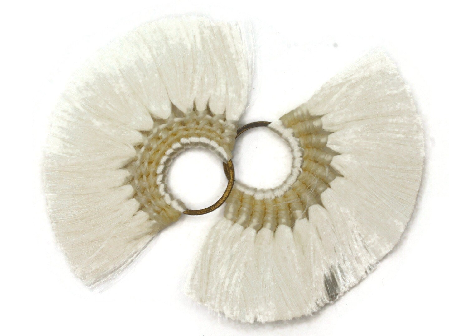 2 3.25 Inch White Thread Fan Tassel Pendants