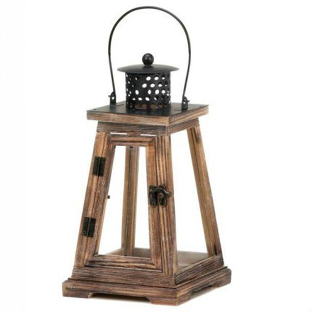 Accent Plus Home Decorative Rustic Wood Pyramid Candle Lantern - 12 inches