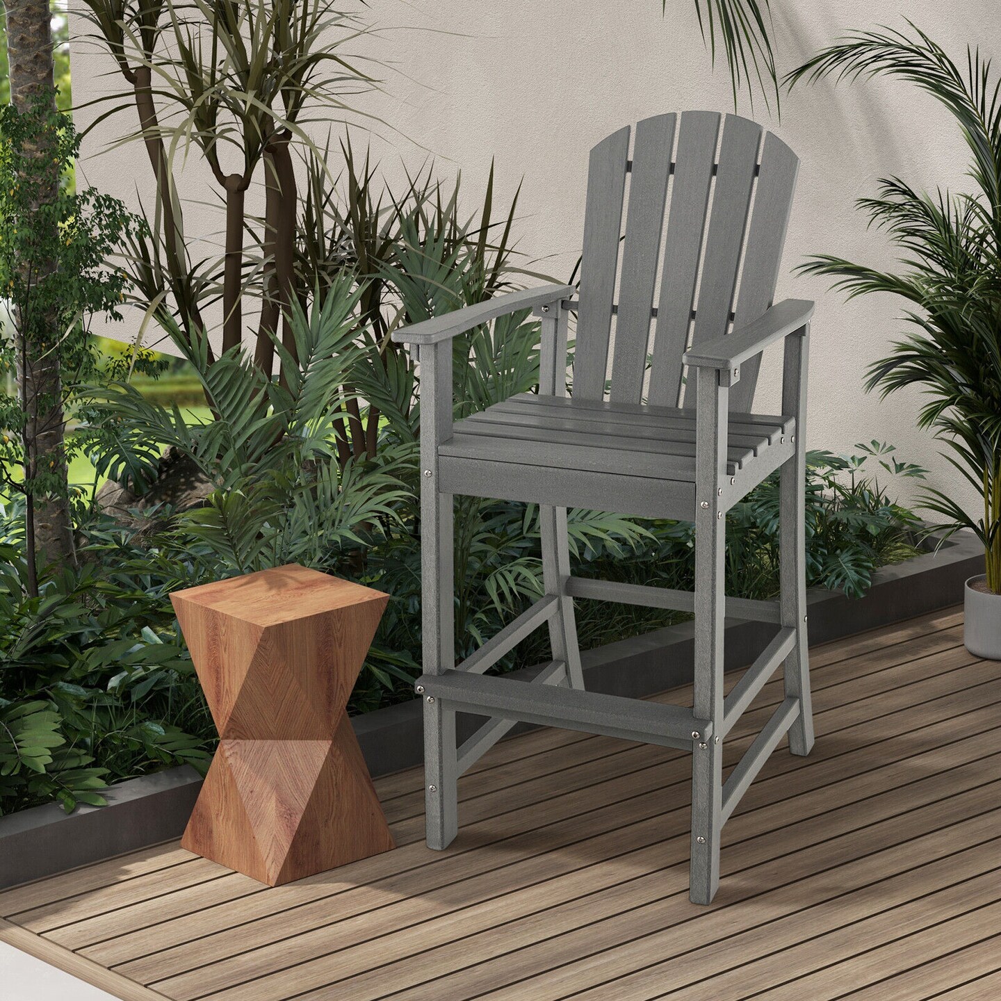 30 Inches Counter Height Outdoor Hdpe Bar Stool With Armrests And Footrest