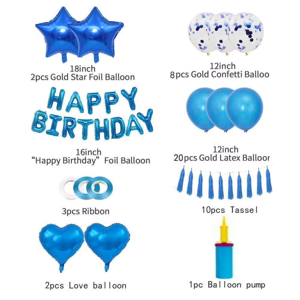 Kitcheniva Blue Birthday Party Decorations Set With Happy Birthday Balloons Banner 48 Pcs