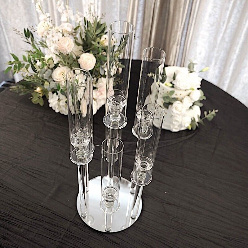 33" CLEAR 7 Arm Crystal Glass Candelabra VOTIVE CANDLE HOLDER