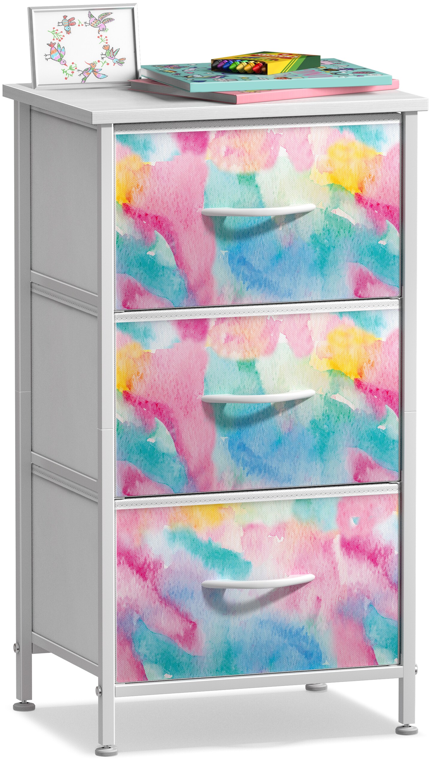 Sorbus Dresser with 3 Drawers - Bedside Furniture & Accent End Table Chest for Home, Bedroom Accessories, Office, College Dorm, Steel Frame, Wood Top, Fabric Drawers