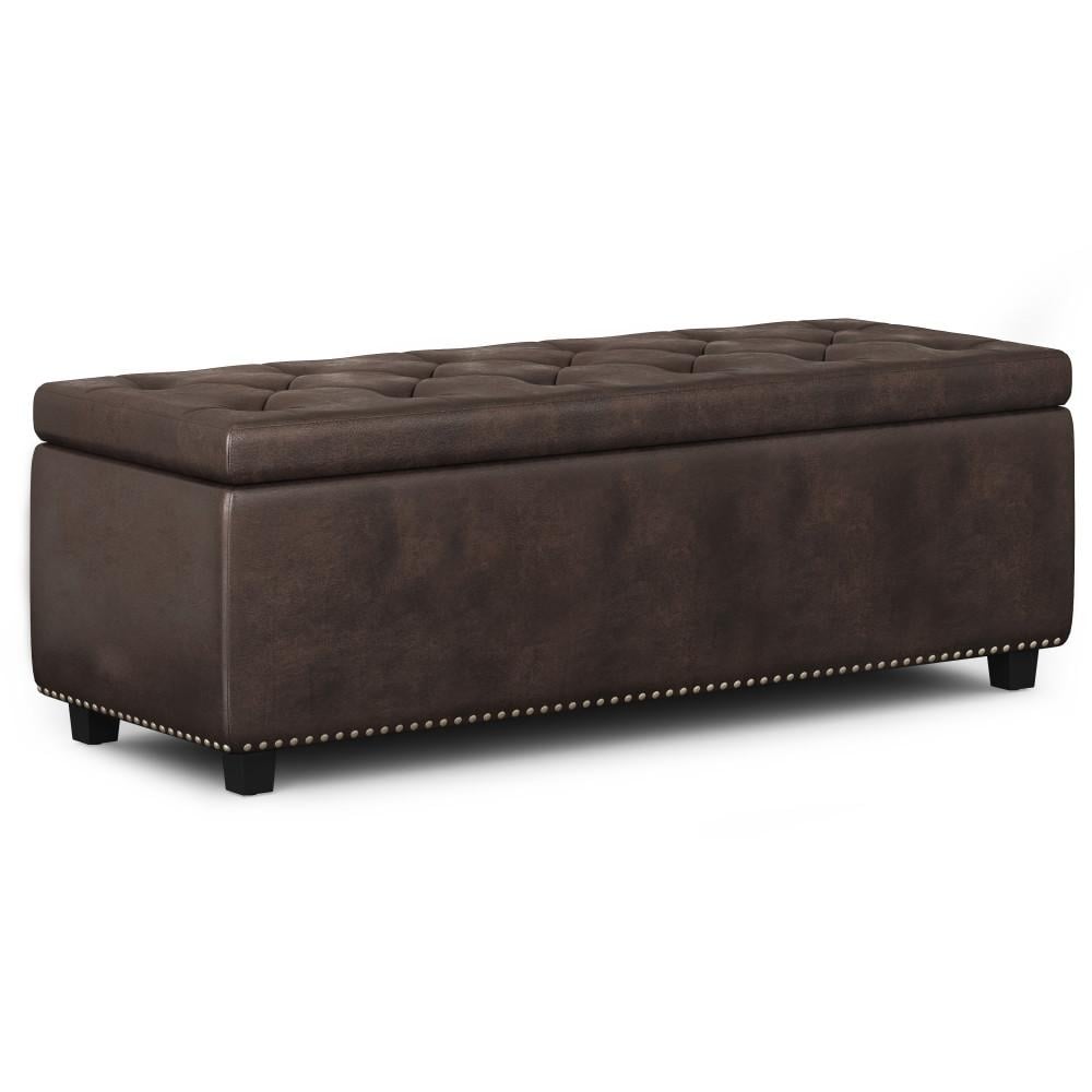 Simpli Home Hamilton 48" WideRectangle Lift Top Storage Ottoman Transitional