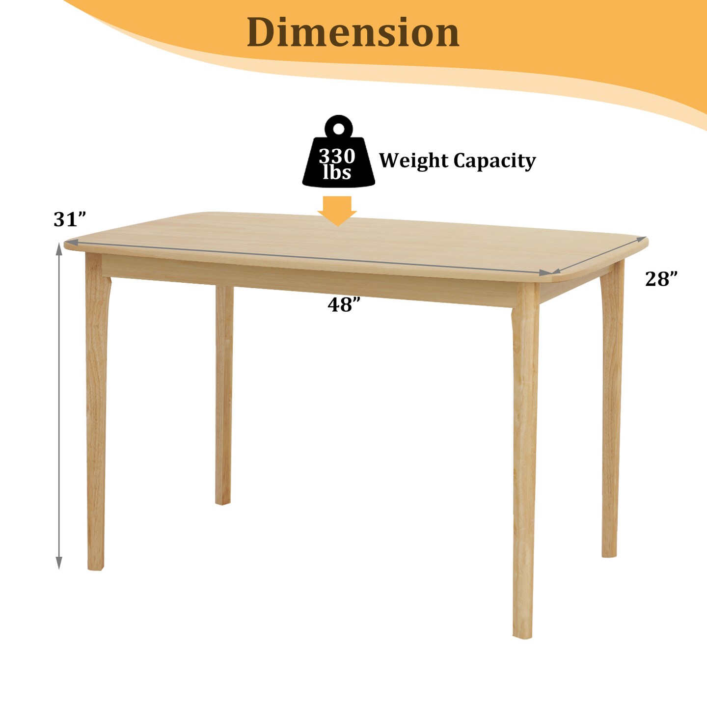 Solid Wood Dining Table With Rubber Wood Supporting Legs For Kitchen Dining Room