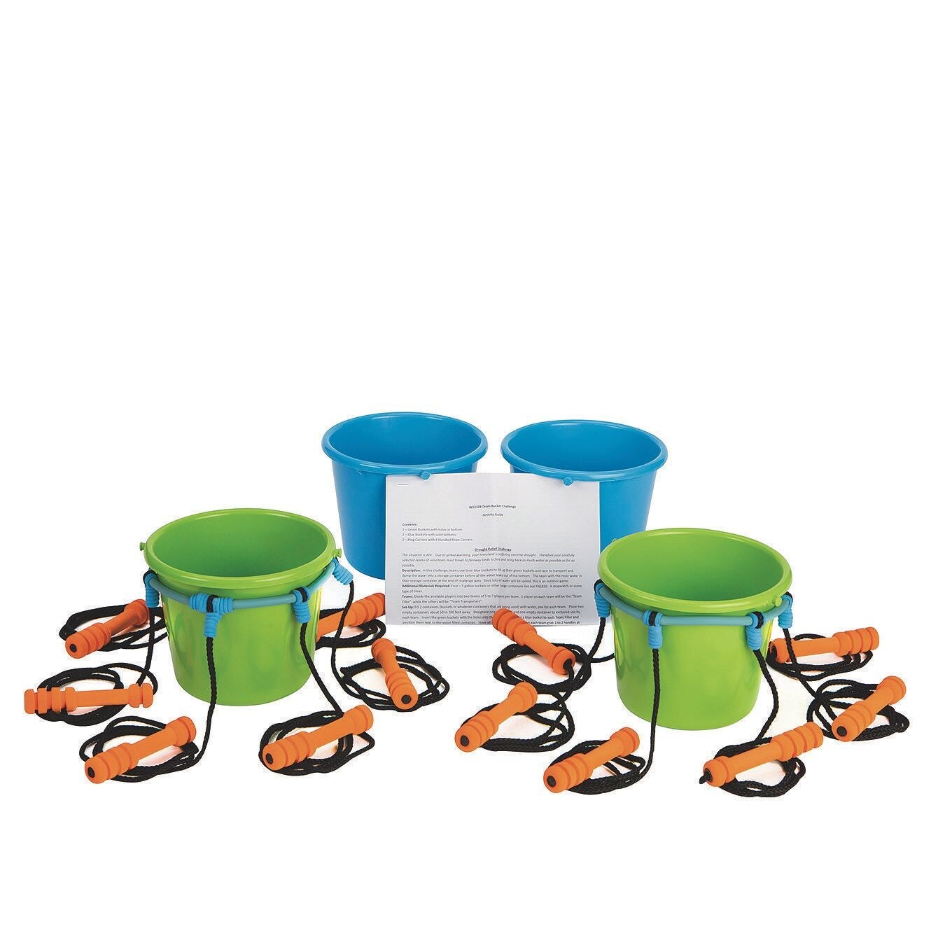 S&#x26;S Worldwide Team Bucket Challenge. Team Building Activity for 8 to 24 Kids or Adults with 4 Buckets, 2 Bucket Holding Rings, 6 Carry Ropes Per Ring and Activity Guide. Great for Field Days.