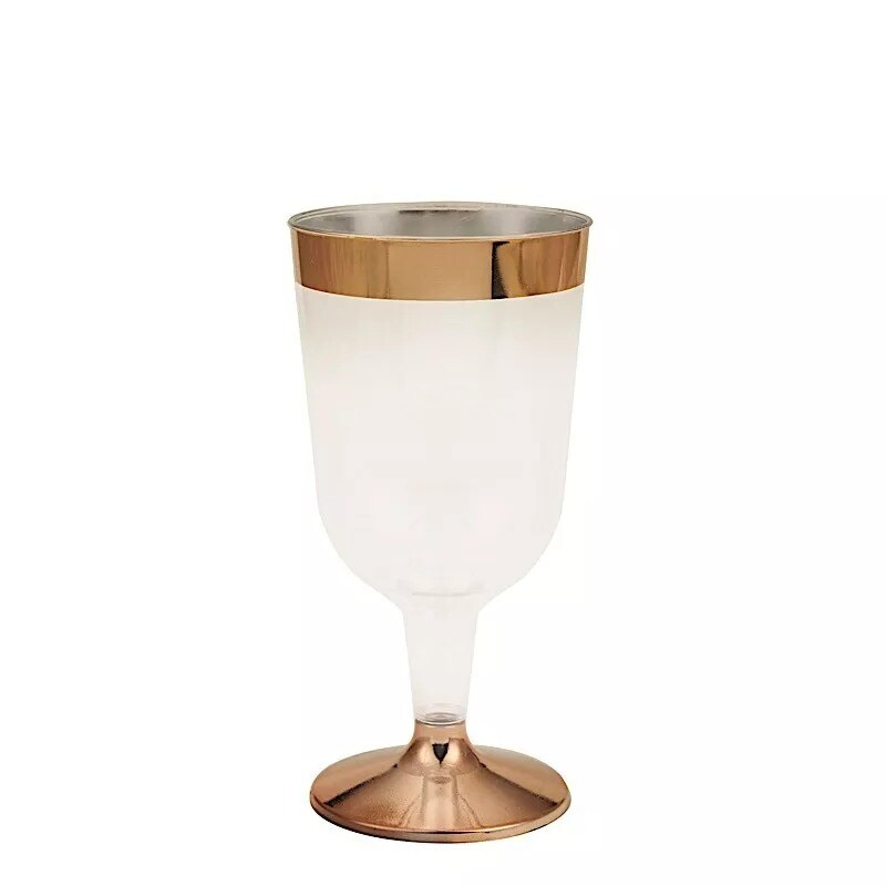 12 CLEAR ROSE GOLD RIM 6.5 oz Disposable Goblets Glasses