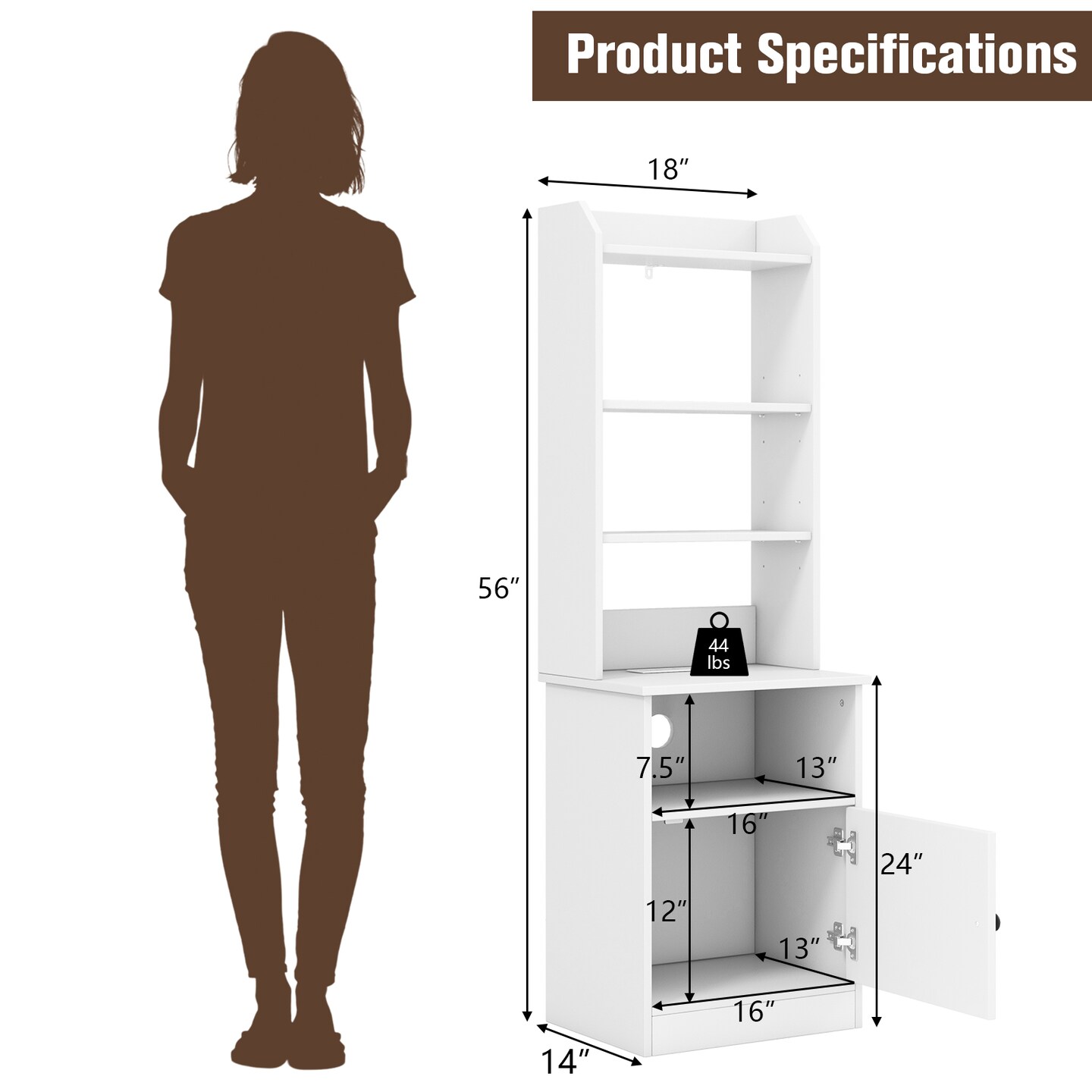 Bedside Tables Tall Nightstands with 5 Open Shelf and Cabinet