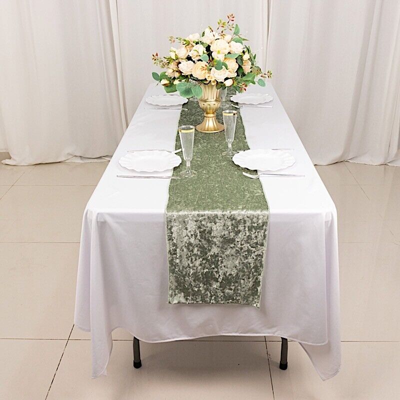 12"x108" SAGE GREEN Premium Crushed Velvet TABLE RUNNER