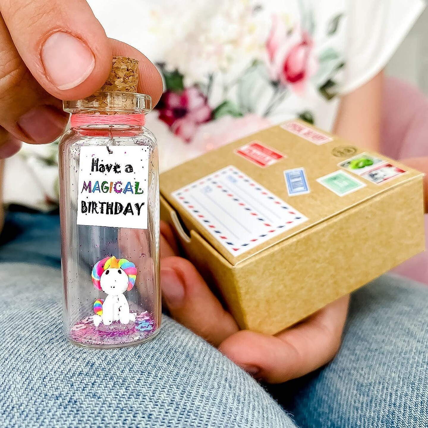 Unique Birthday Gifts for Him and Her   Cute and Funny Bday Presents for Men and Women   Gift for Mom Dad Family (Rainbow Unicorn   Have a Magical Birthday Message Bottle in Craft Gift Box)