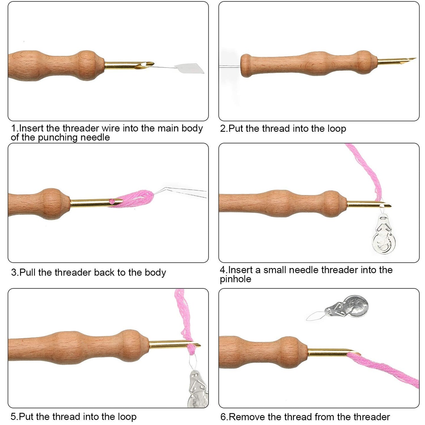 17 PCS Punch Needle Embroidery Kits Adjustable Rug Yarn Punch Needle Wooden Handle Embroidery Pen Needle Threader Punch Needle Cloth for Embroidery Floss Cross Stitching Beginner (Blue, Sky Blue)