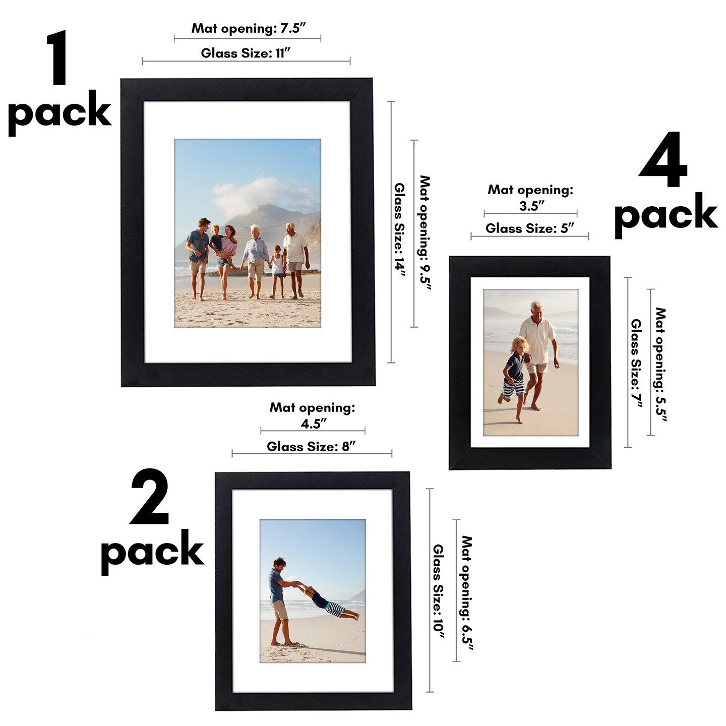 Americanflat 11x14 (1), 8x10 (2), 5x7 (4) Gallery Wall Frame Set - Set of 7 - Collage Wall Art Decor - Shatter Resistant Glass - Adjustable Hanging Hardware - Includes Easels