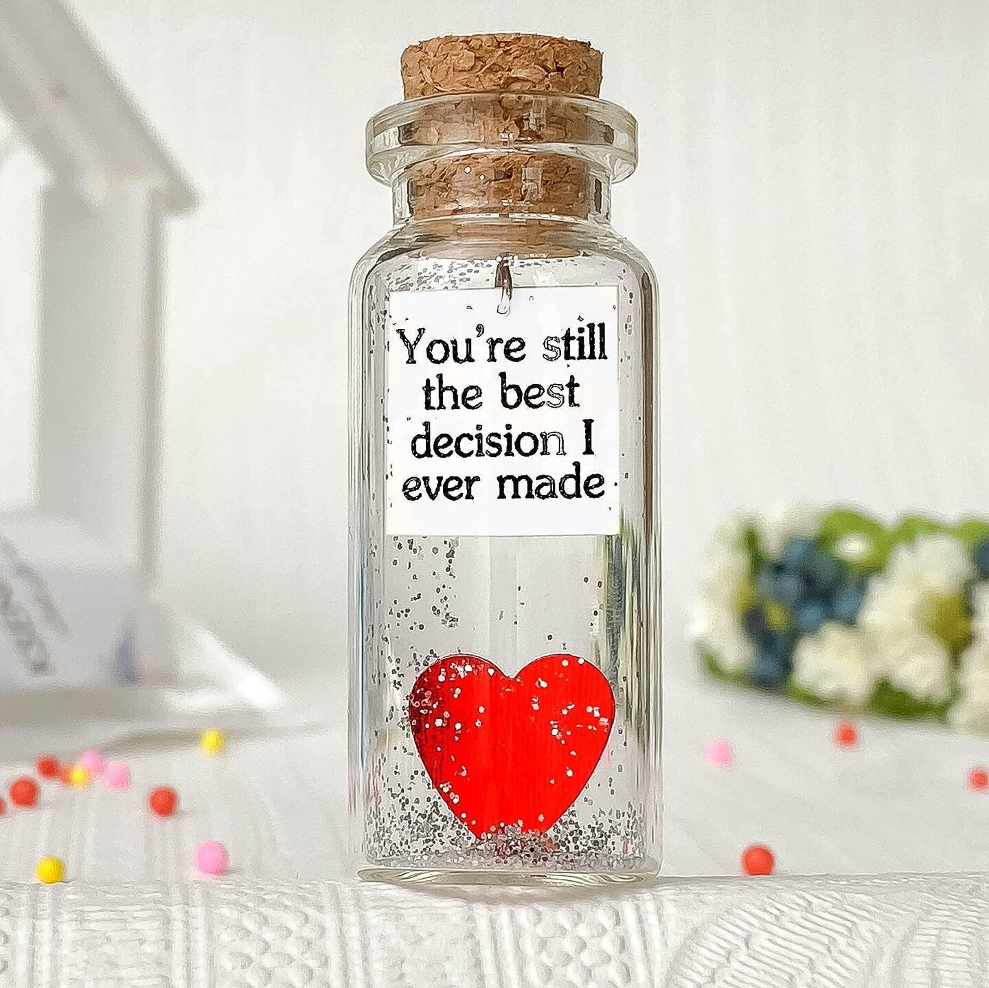 for Her &#x26; Him Romantic Present for Boyfriend Girlfriend Custom Message I Love You Gifts to Wife Husband (Heart   You&#x27;re Still The Best Decision I Ever Made in a Bottle)