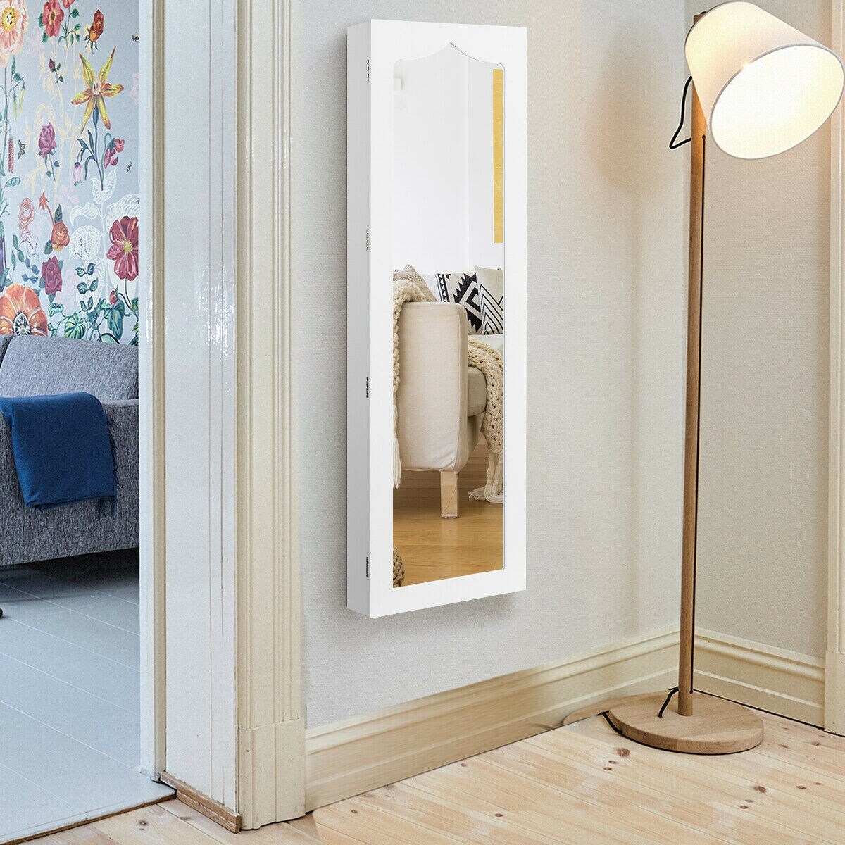 5 LED Lights Lockable Mirror Jewelry Cabinet Armoire With 6 Drawers