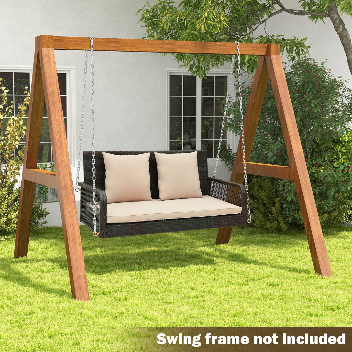 2-person Outdoor Wicker Porch Swing With Seat And Back Cushions