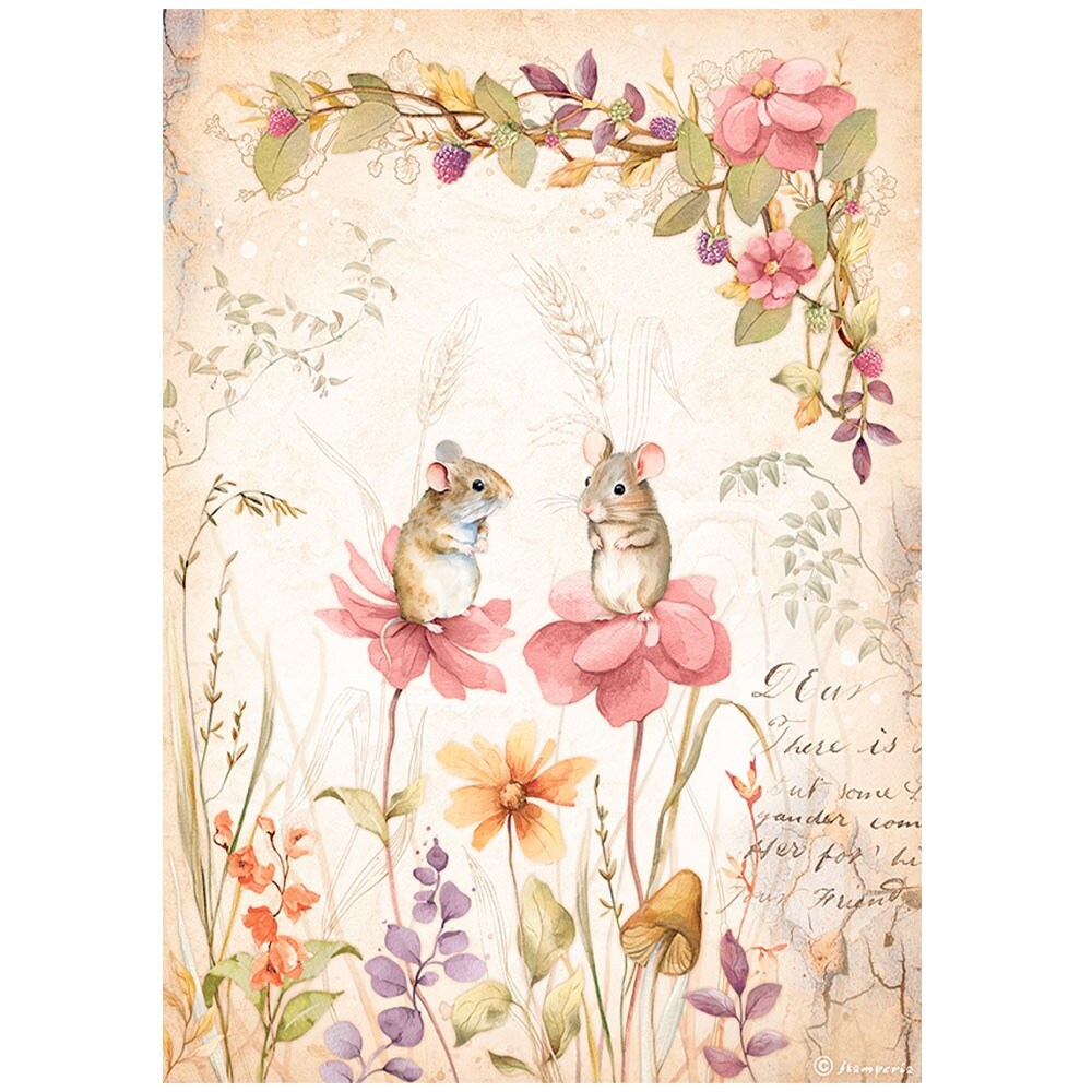 Stamperia Rice Paper Sheet A4-Woodland Mice And Flowers