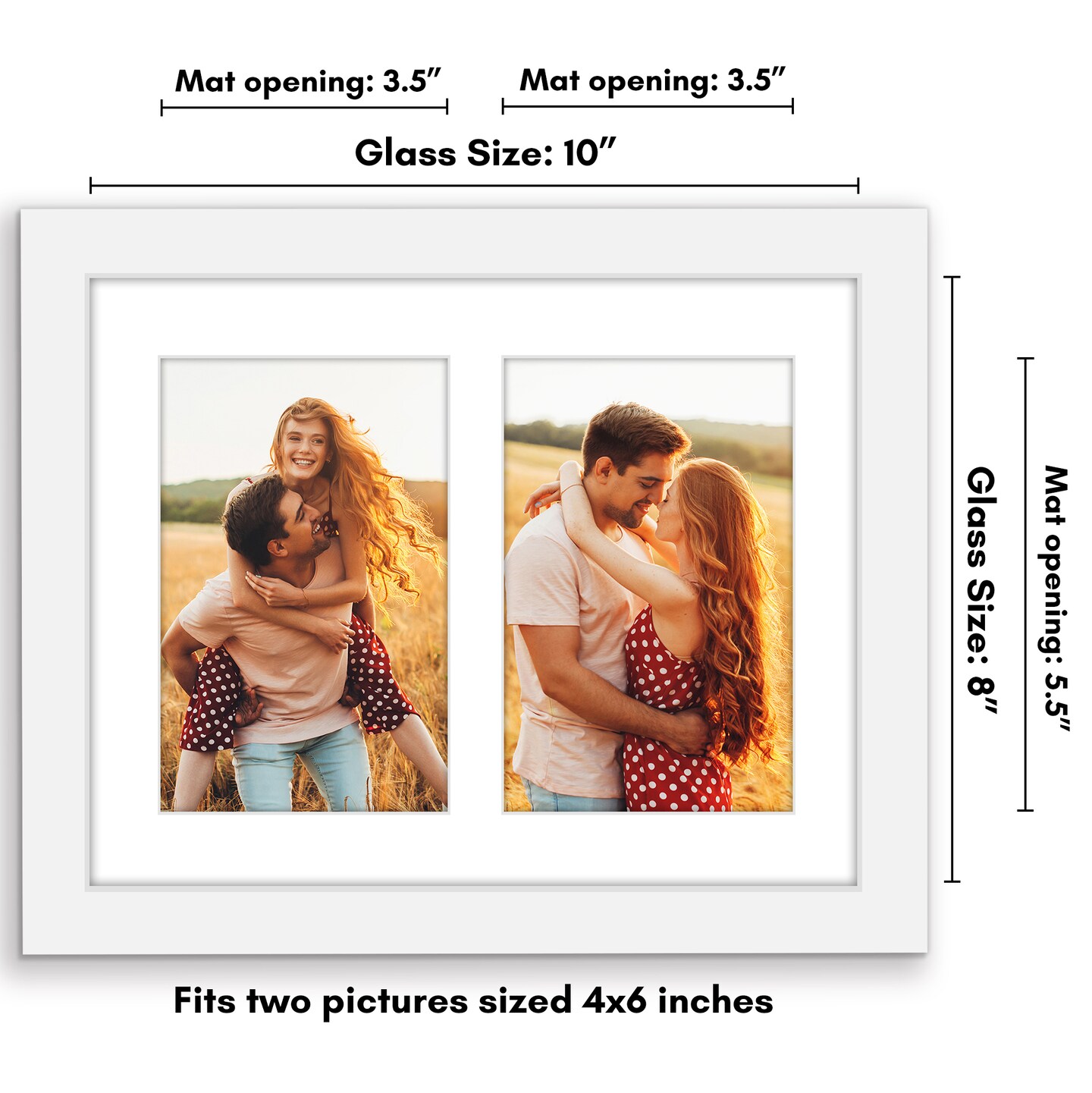 Americanflat 8x10 Double Picture Frame - Displays Two 4x6 Photos or Artwork - Shatter Resistant Glass - Adjustable Hardware for Horizontal or Verticle Display - Includes Easel
