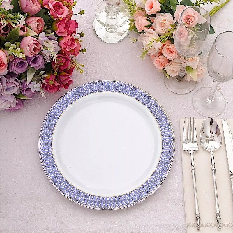 NAVY BLUE 10 Round 10&#x22; Plastic Dinner PLATES Spiral Rim Design