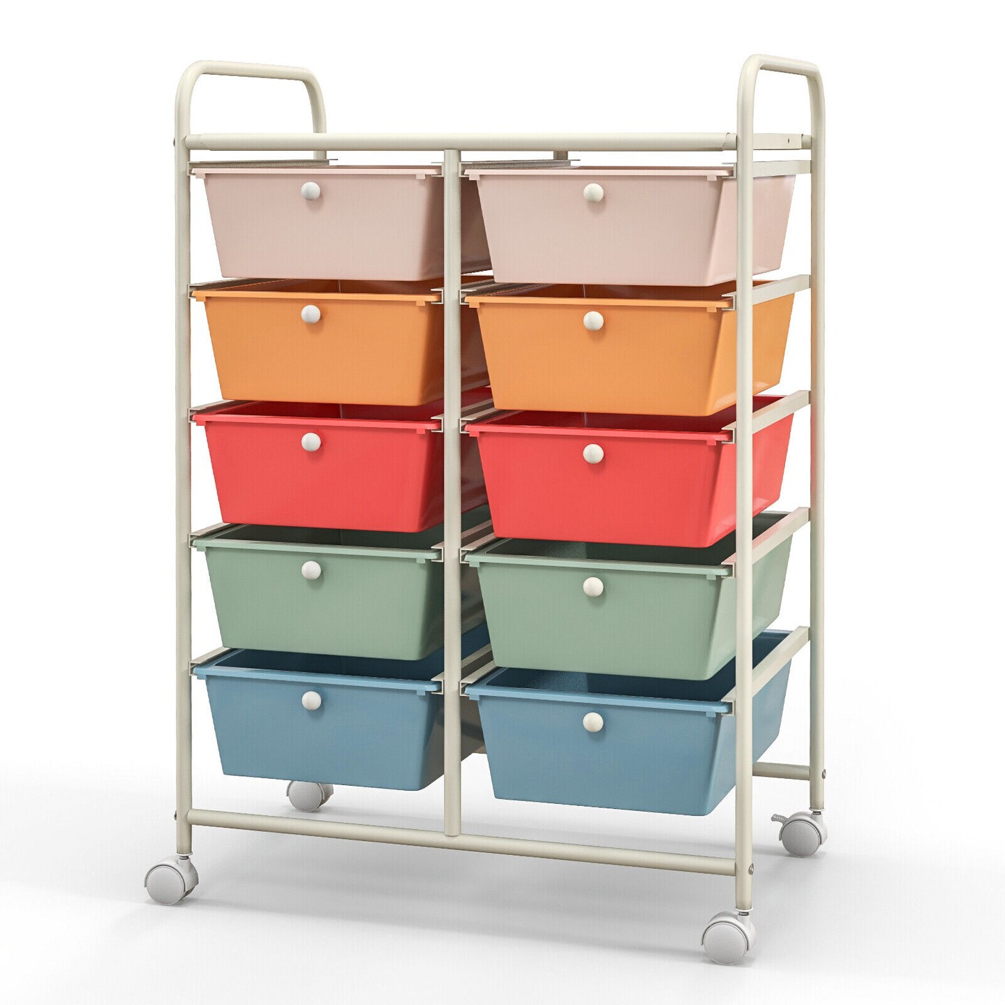 10 Drawer Rolling Storage Cart with Lockable Wheels Metal Frame Organizer for Office Classroom Craft Room Storage