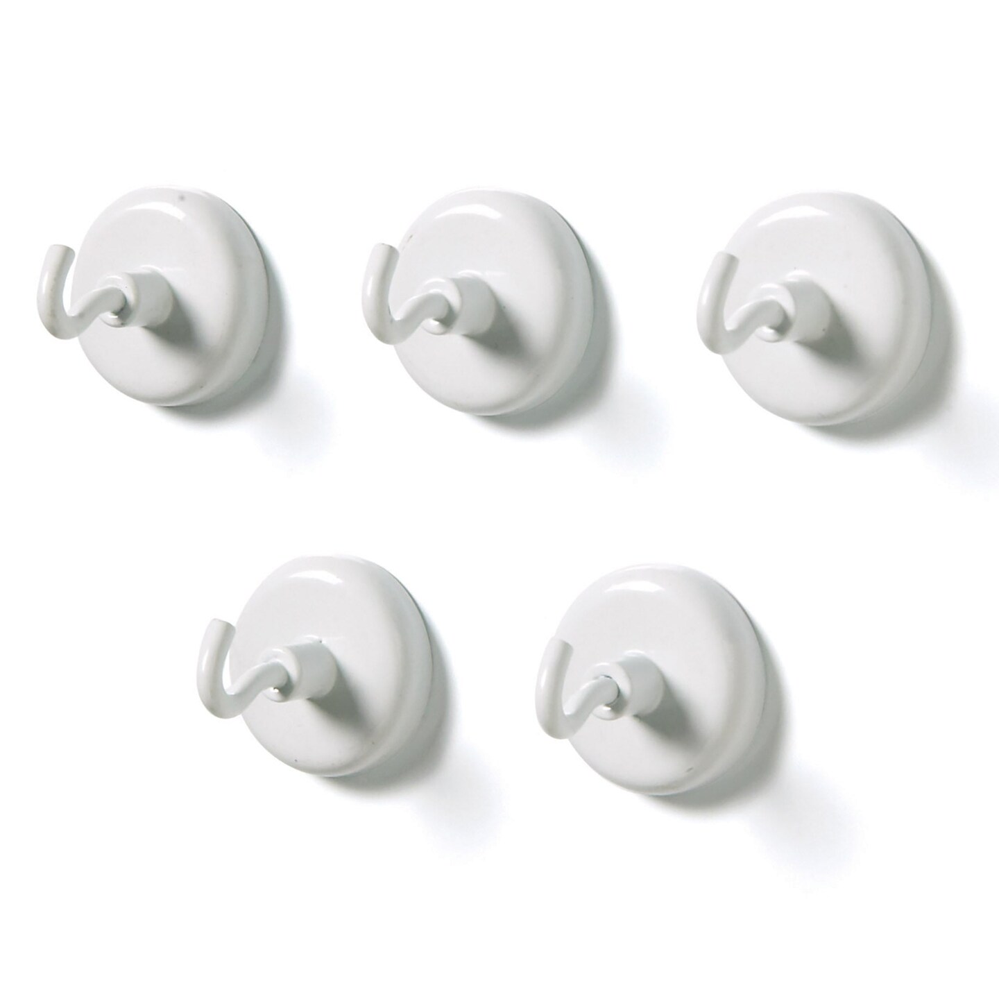 Magnetic Hooks, 1.25&#x22; Diameter, White, 5 Per Pack, 2 Packs