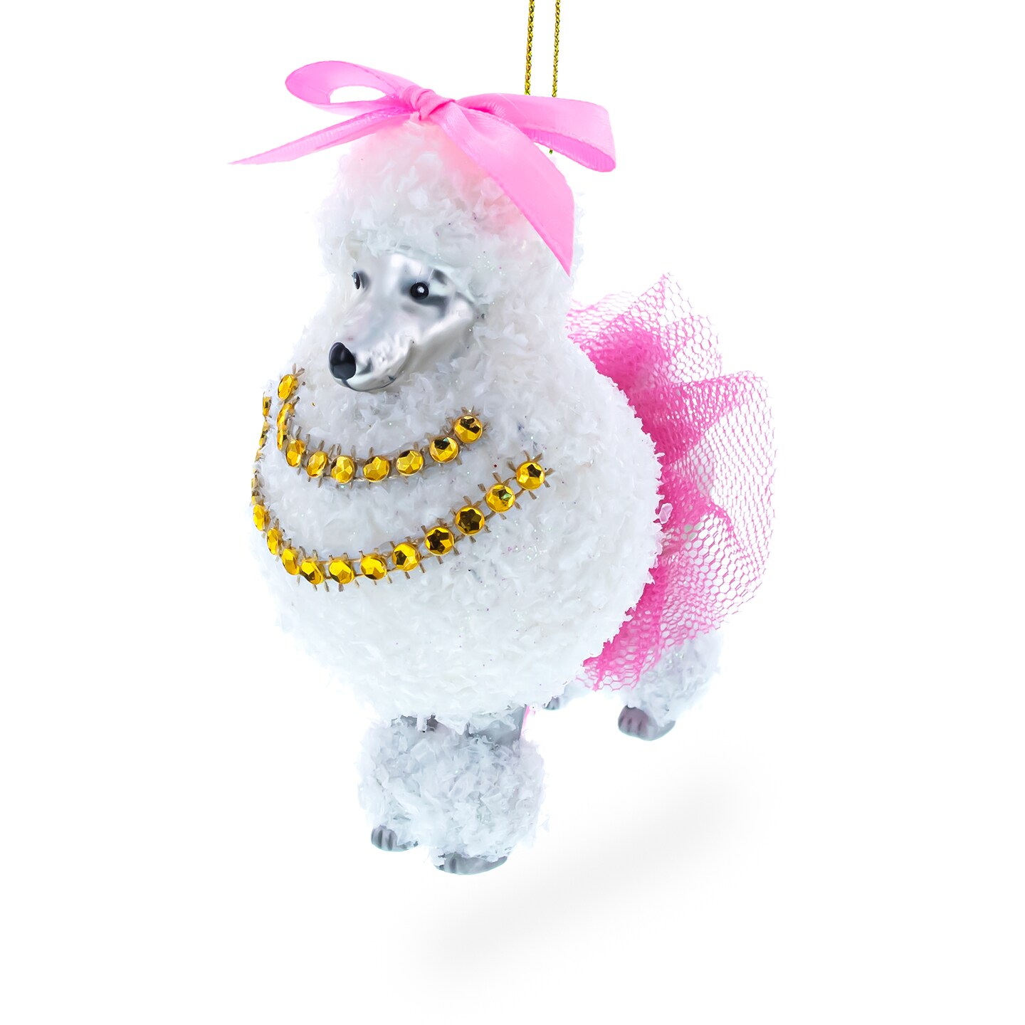 Elegant White Poodle Glass Christmas Ornament