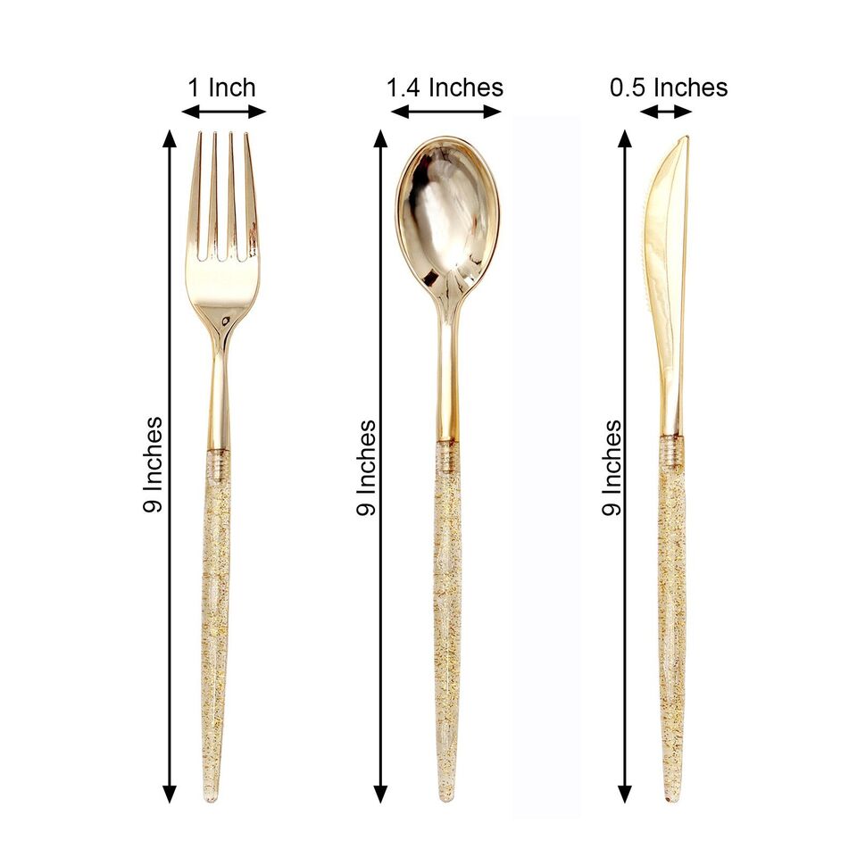 24 Gold Disposable Plastic CUTLERY Spoon Fork and Knife Set