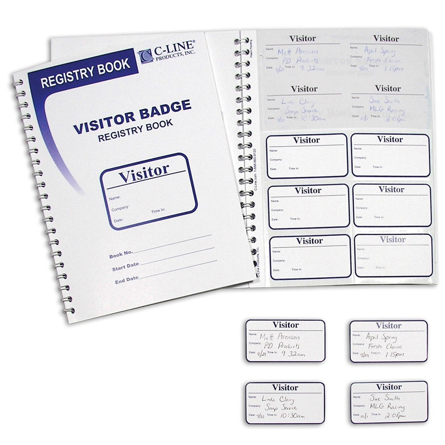 Visitor Badges with Registry Log, 3-5/8&#x22; x 1-7/8&#x22; Badge Size, 150 Badges &#x26; Log Book