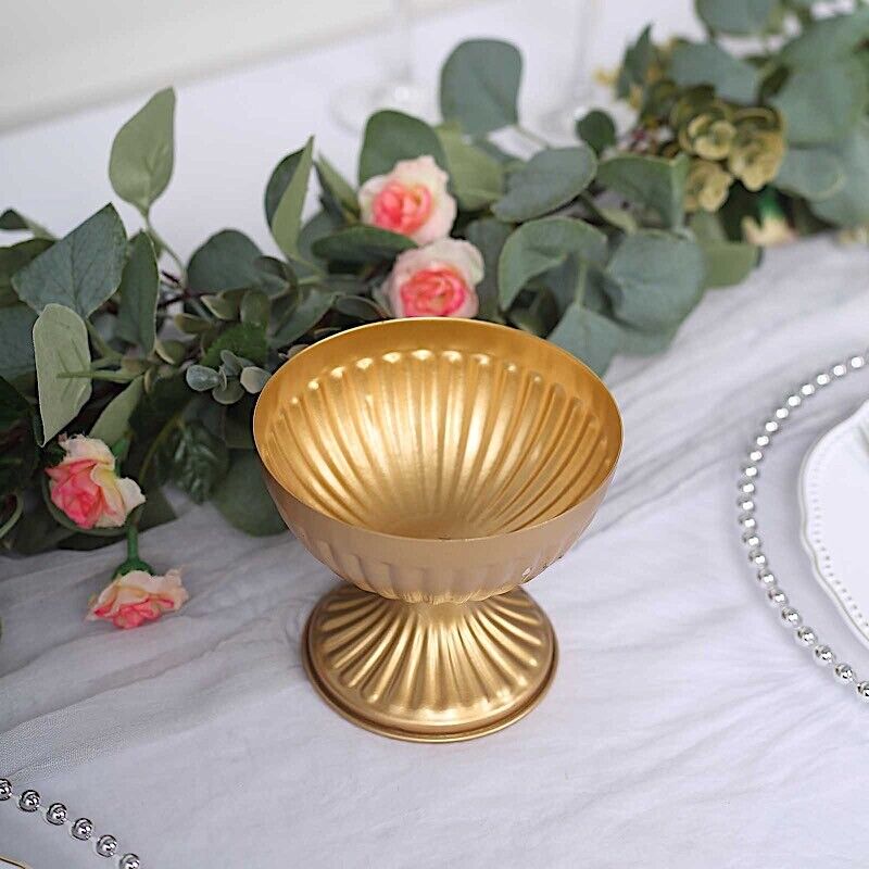 2 Gold 4 in Mini Compote VASES Ribbed Bowl Style Flower Pedestals Pots