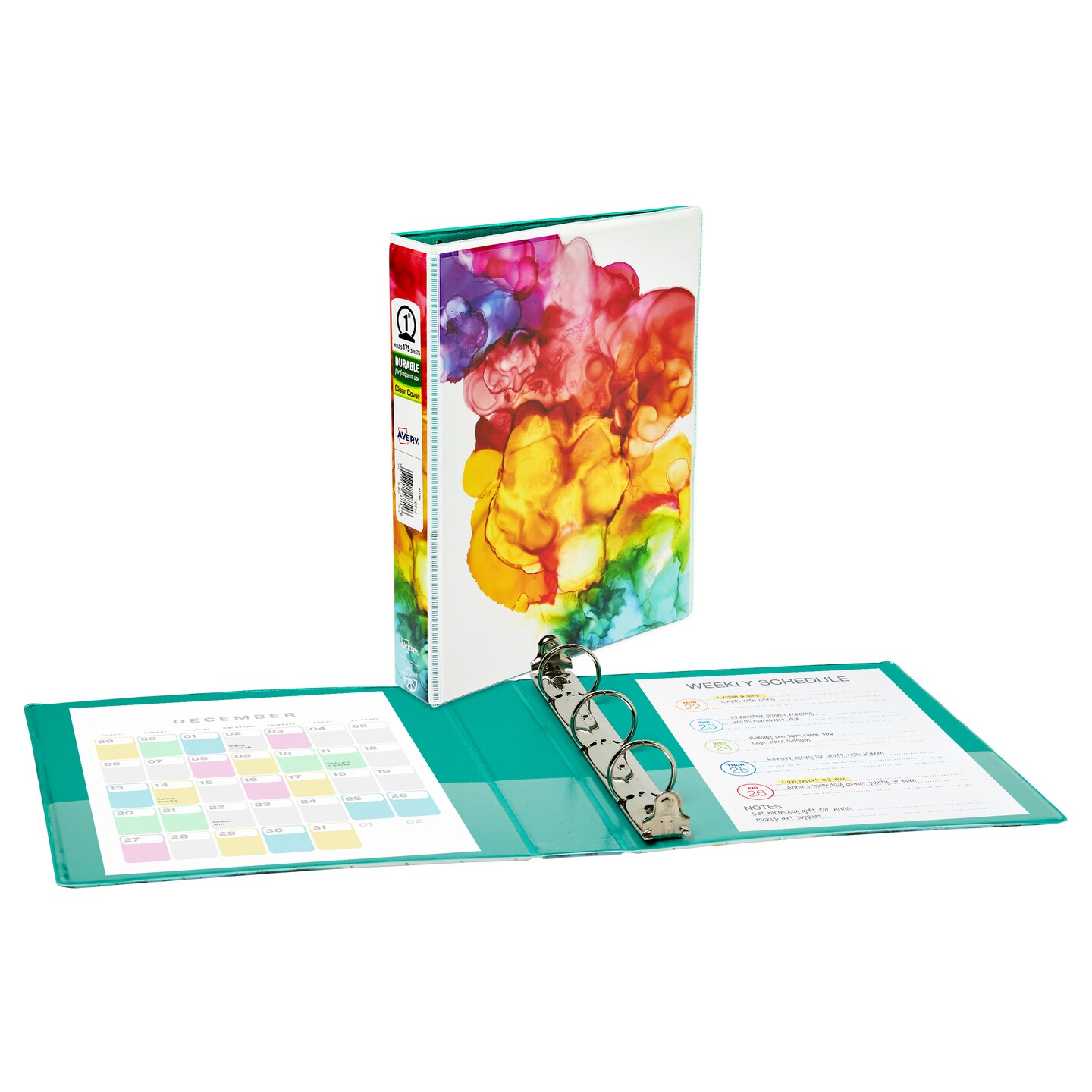 Avery + Amy Tangerine Designer Collection Mini Binder, 5.5&#x22; x 8.5&#x22;, 1 Inch Round Rings, Rainbow Inkblot, 1 Mini 3 Ring Binder (18714)