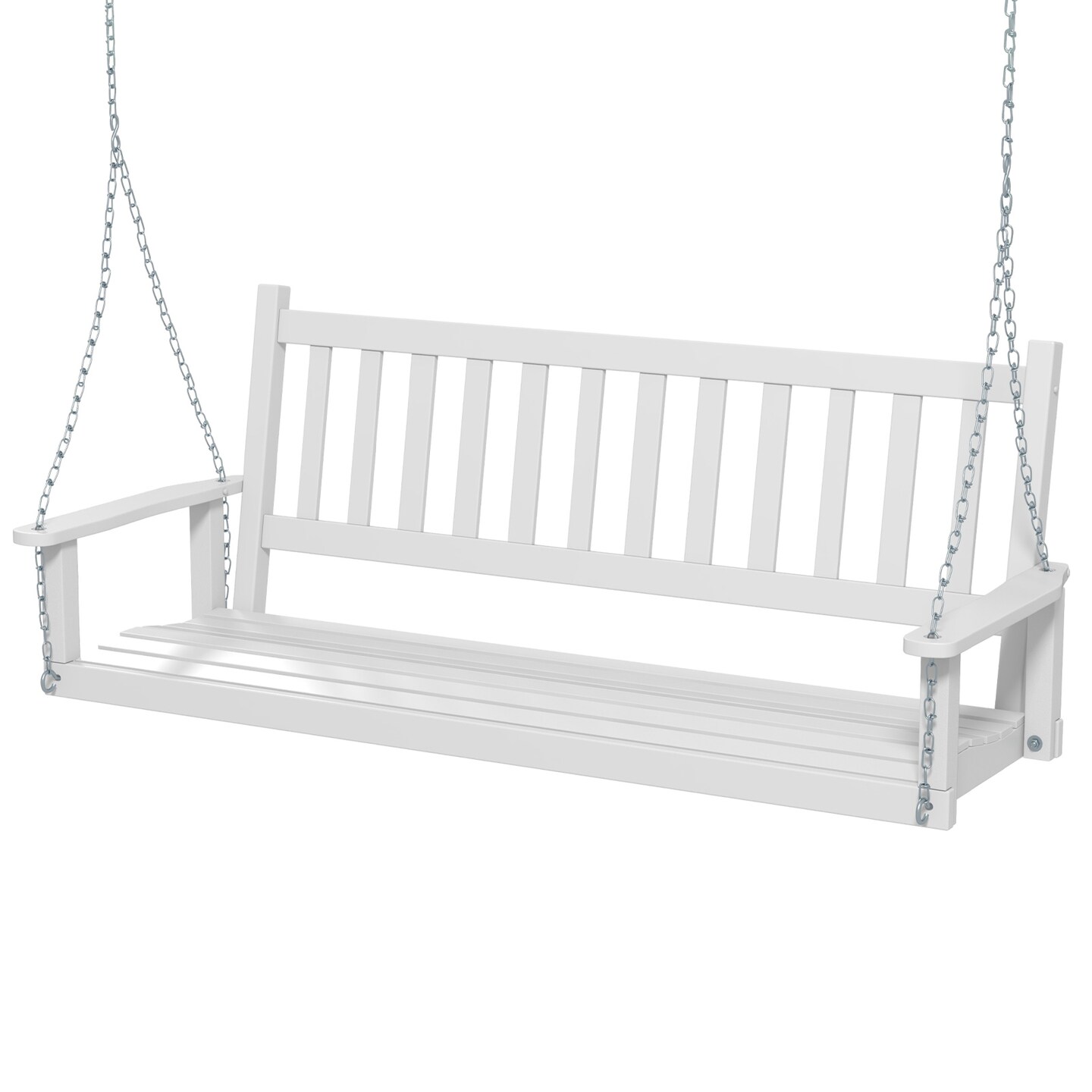 Wooden Outdoor Porch Swing with Slatted Backrest and Ergonomic Curved Seat