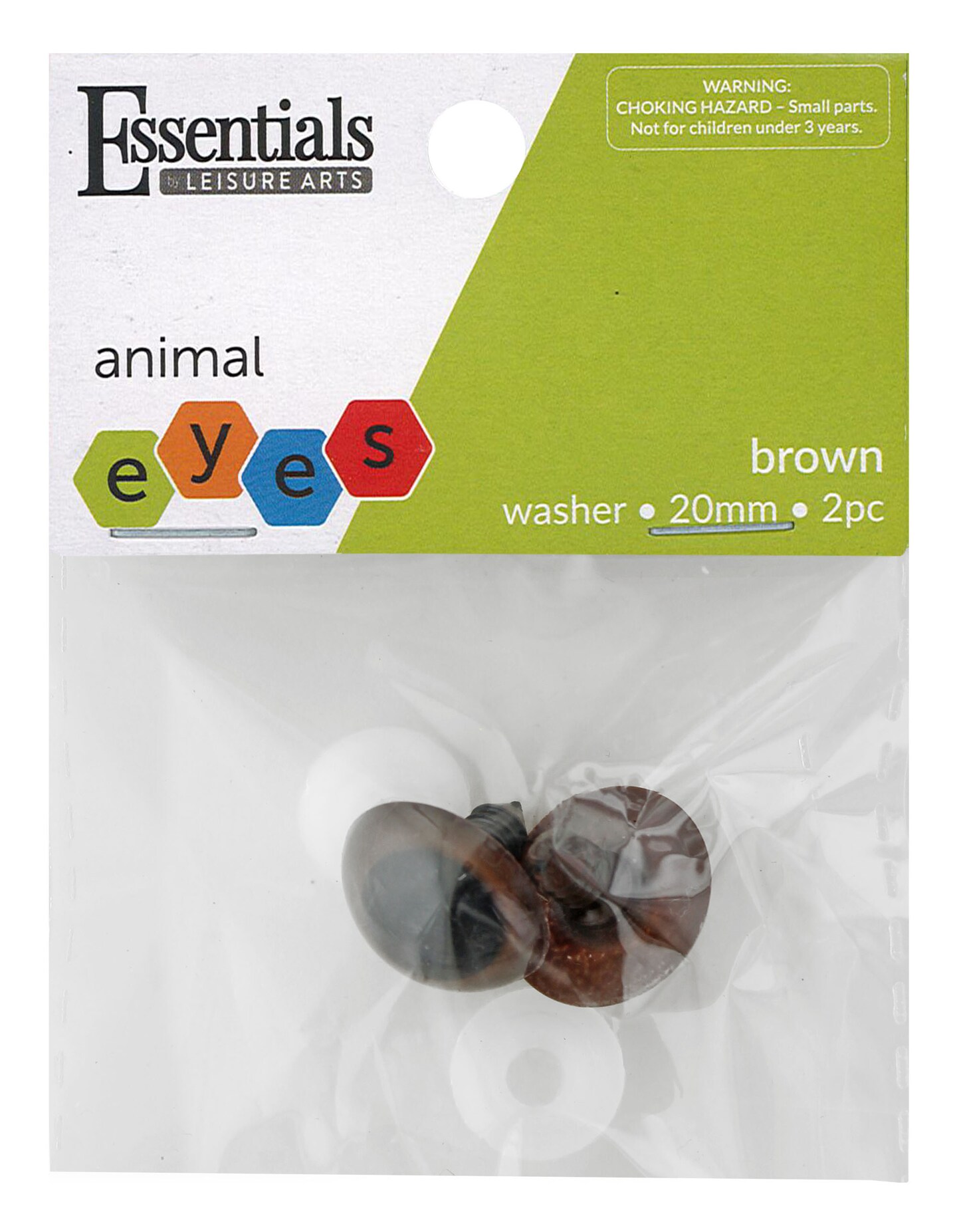 Essentials by Leisure Arts Eyes Solid with Washer Brown, 20mm, 2 pieces Googly Eyes, Google Eyes for Crafts, Big Googly Eyes for Crafts, Wiggle Eyes, Craft Eyes