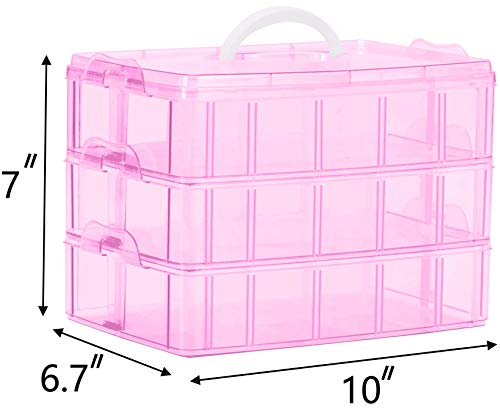 Sooyee Bead Organizer,3-Tier Craft Organizers and Storage,Stackable Storage  Containers with 30 Compartments Dividers for Washi Tape,Toy, Nail,Art  Supplies, Fishing Tackle, Pink