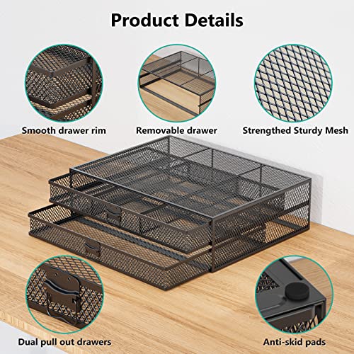 WALI Monitor Stand with Storage, Laptop Stand with Drawers Storage, Desk Organizer and Accessories for Office, Home, School, (STT006-B), Black