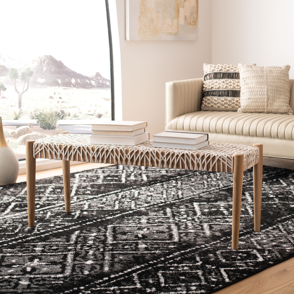 Safavieh   Bandelier Leather Weave Bench Off White / Natural