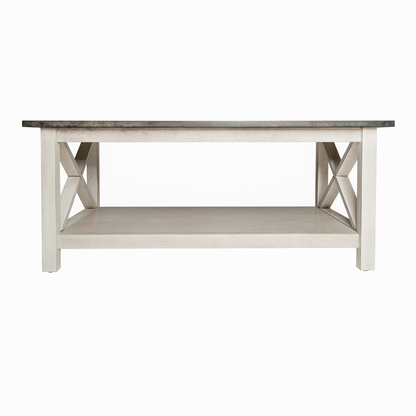 Merrick Lane Matty Rustic Coffee Table with Lower Shelf, Farmhouse Style Solid Wood Accent Table